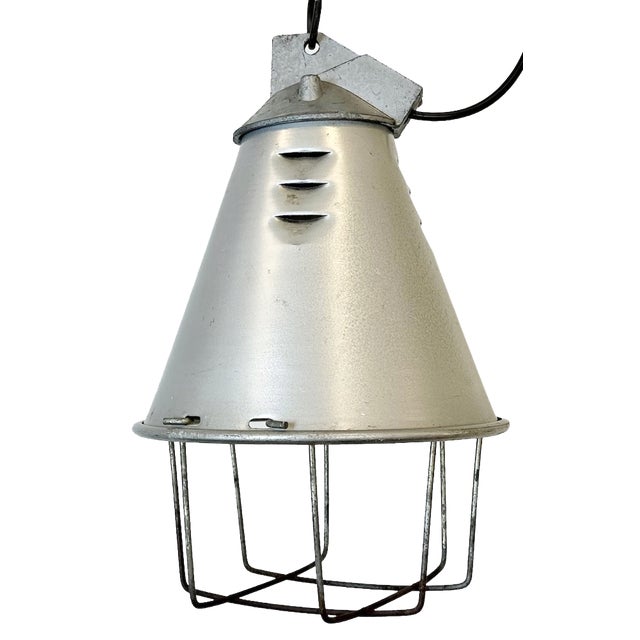 Grey Industrial Aluminium Cage Pendant Lamp, 1970s For Sale
