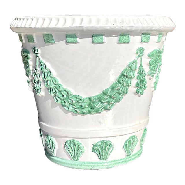 Vintage Regency Glazed Ceramic Terracotta Swag Planter For Sale
