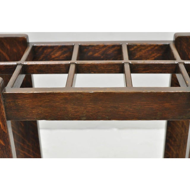 Antique Arts & Crafts Oak Wood Relief Carved Flower Umbrella Stand by MI Chair For Sale - Image 9 of 18