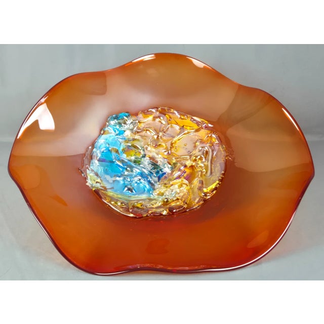 Large art glass Sunset Blaze wall platter from Viz. Outstanding quality and remains in near mint condition. This does...