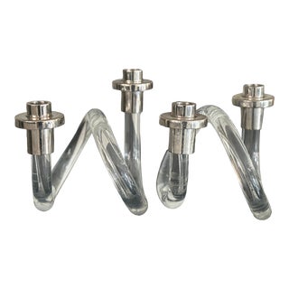 1950s Dorothy Thorpe Lucite & Nickel Pretzel Twist Candle Holders - a Pair For Sale