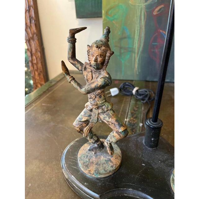 Vintageq Verdigris Asian Dancer Lamp For Sale - Image 4 of 11
