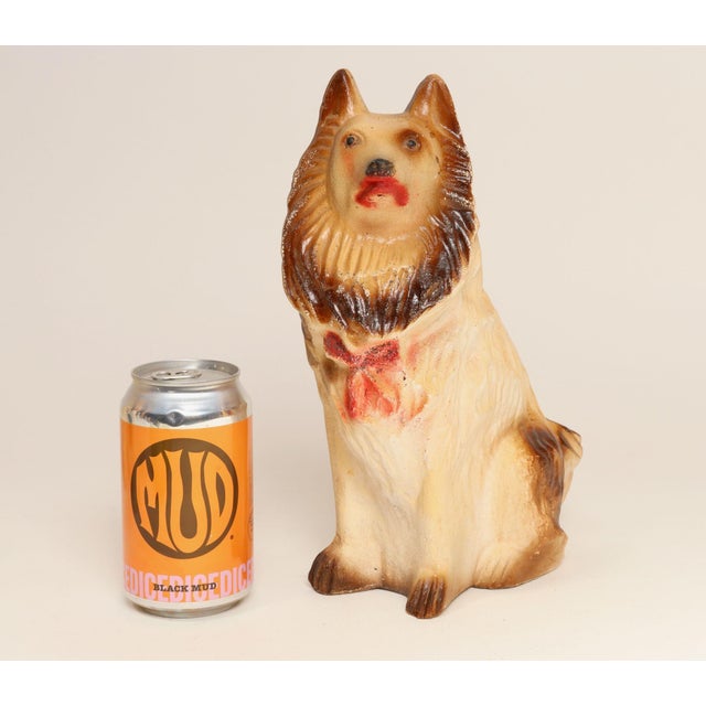 Brown Vintage Folk Art Chalkware Carnival Chalk Brown Collie Dog Sculpture / Figurine For Sale - Image 8 of 15