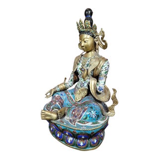 Chinese Antique 33" Large Cloisonne Buddha Sculpture For Sale