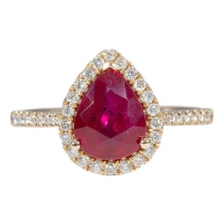 1.9Ct Gia Certified Mozambique Ruby Ring With Natural Diamonds Accents: 14k Gold, Size 6.75 For Sale