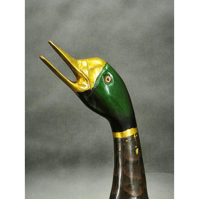 1960s Vintage French Hand Painted Cast Brass Duck Sculpture, 1960s For Sale - Image 5 of 9