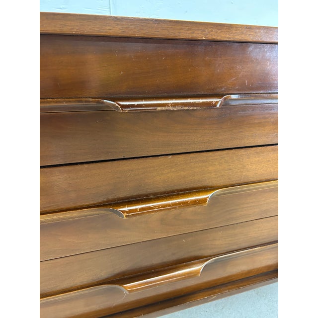 Wood Mid Century Modern Lowboy Dresser With Mirror and Caned Front For Sale - Image 7 of 12