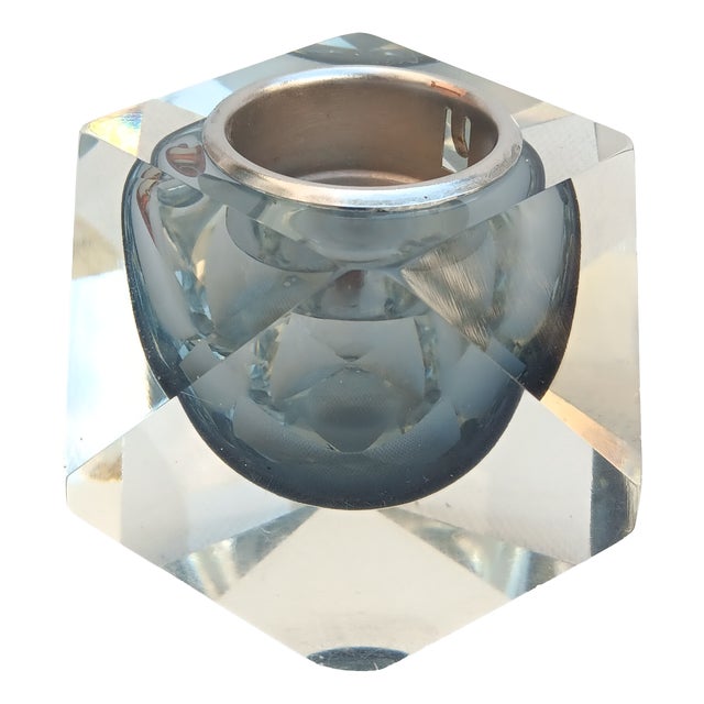Italian Murano Faceted Sommerso Smoked Glass Candleholder, 1970s For Sale
