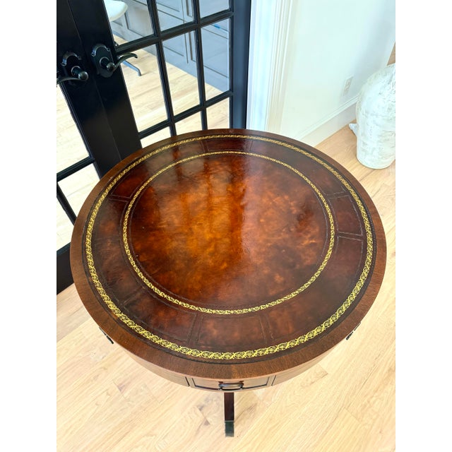 Mid 20th Century Grand Vintage Regency Drum Table – Mahogany Finish Library & Living Room Accent For Sale - Image 5 of 12