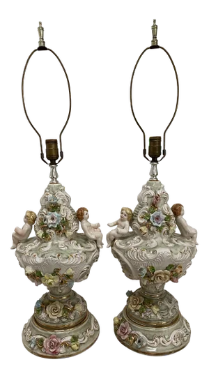 20th Century Italian Capodimonte Porcelain Lamps - a Pair