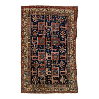Antique Blue Persian Shirvan Wool Rug Handmade With Geometric Design For Sale