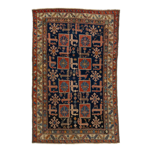 Antique Blue Persian Shirvan Wool Rug Handmade With Geometric Design