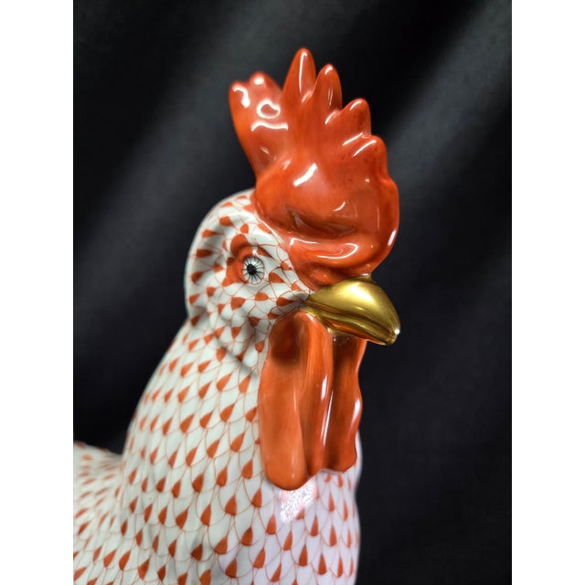 1990s 1996 Herend Fishnet Porcelain Tall Rooster 5030 Vh Rust Balta Szilvia, Signed For Sale - Image 5 of 12