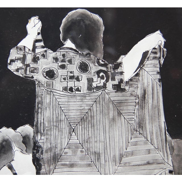 20th Century Black and White Abstract Figurative Mixed Media Drawing of