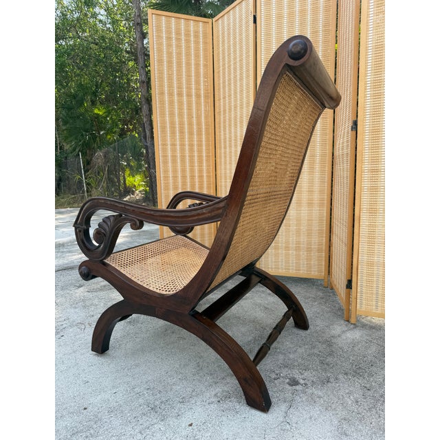 Wood Vintage British Colonial Caned Plantation Chair For Sale - Image 7 of 11