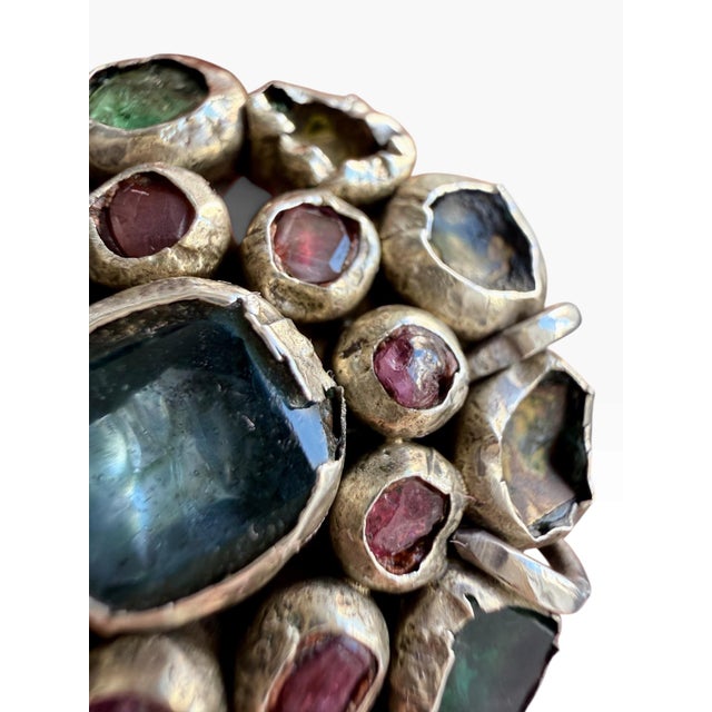 Late 19th Century 19th-Century Silver Multicolored Stone Cluster Estate Ring With Lion Heads, Size 6 For Sale - Image 5 of 10