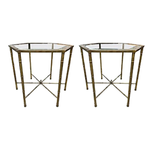Pair of Mastercraft Brass Hexagonal Tables