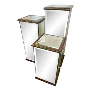 Set of 3 Mirrored Pedestal With Wood Painted Trims