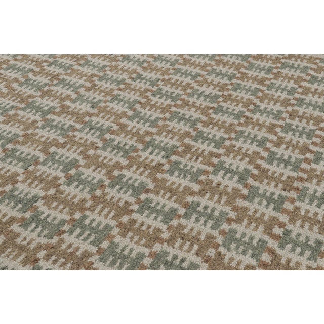 2010s Rug & Kilim’s Scandinavian Style Square Flatweave With Brown and Blue Geometry For Sale - Image 5 of 10