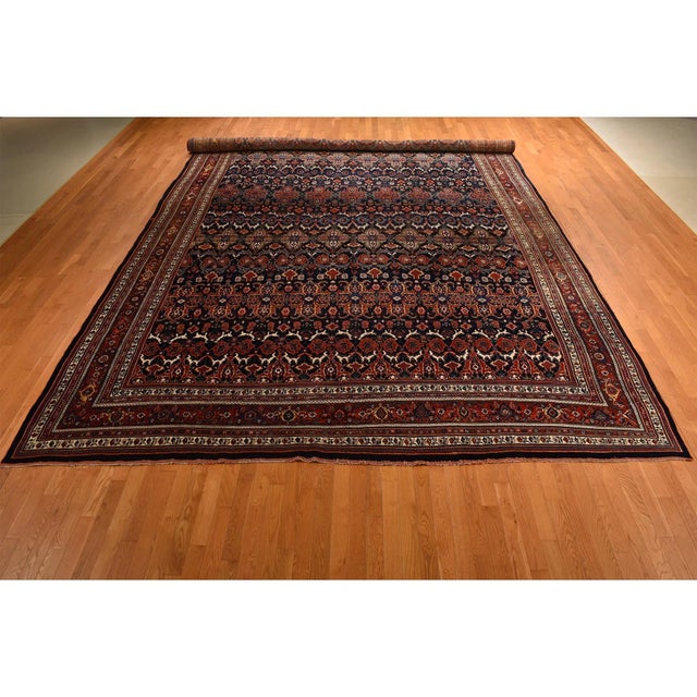 Traditional 1910 12'6"x20'1" Midnight Blue Antique Persian Bijar Wool Hand Knotted Oversized Rug For Sale - Image 3 of 10