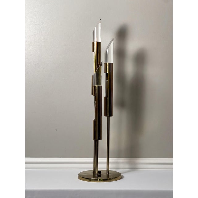 Metal 1970s Modern 3-Light Brass and Lucite Lamp by Laurel Lamp Company For Sale - Image 7 of 18