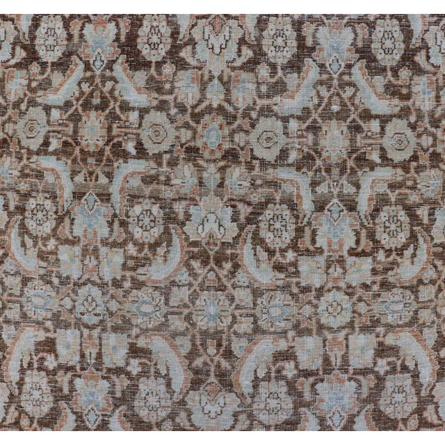 Orange Brown Background Antique Persian Mahal With All-Over Floral Design in Orange 5 X 15 For Sale - Image 8 of 14