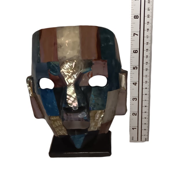 Mexican Mosiac Mask With Abalone Mayan Aztec Death Burial Mask For Sale - Image 12 of 15