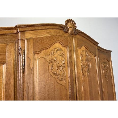 Vintage French Louis XVI Style Oak Four-Door Armoire For Sale - Image 4 of 11