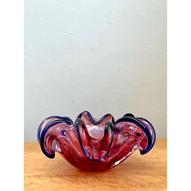 Cerise Murano Pink and Blue Glass Bowl For Sale - Image 8 of 18
