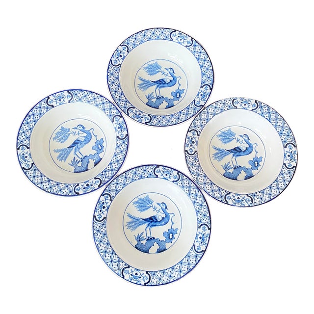 Antique Blue and White Berry/Fruit Bowls by Wood & Sons Made in England "Yuan" Pattern Set of 4 For Sale
