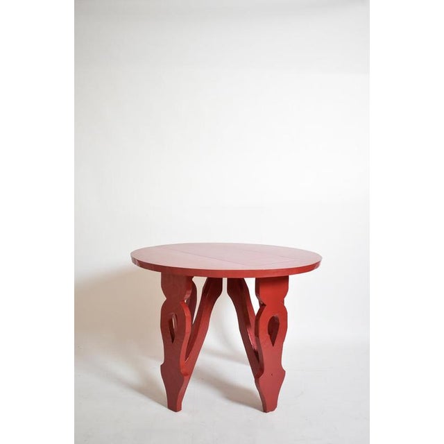 Rustic Round Burgundy Red Table, 1920s For Sale - Image 6 of 6
