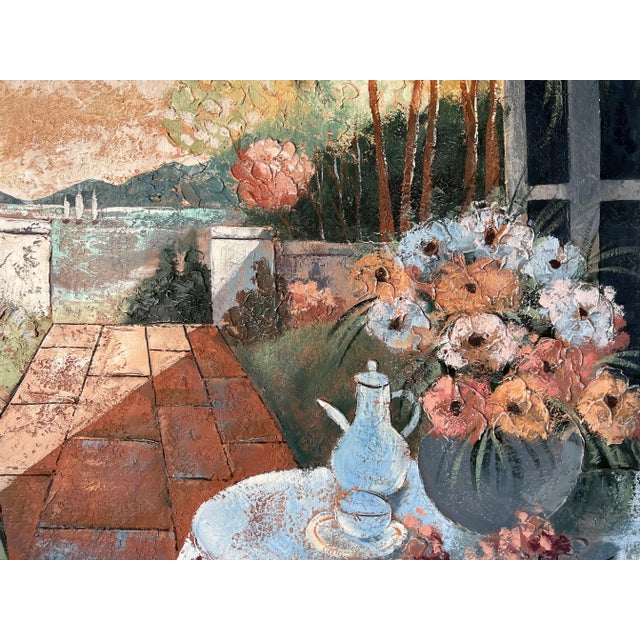 Brown 1980's Lee Reynolds Tropical - Coastal Garden Landscape Painting, Framed For Sale - Image 8 of 13