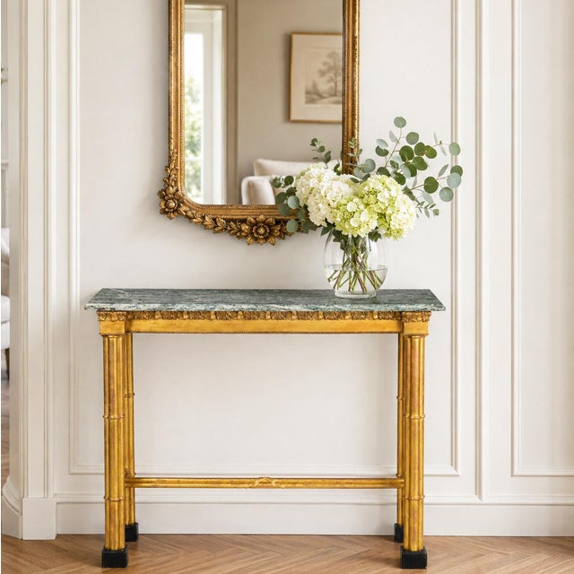GILTWOOD CONSOLE TABLE OF FAUX BAMBOO-FORM WITH MARBLE TOP Europe, early 20th century 31 7/8" H x 14" D x 41 7/8" W...