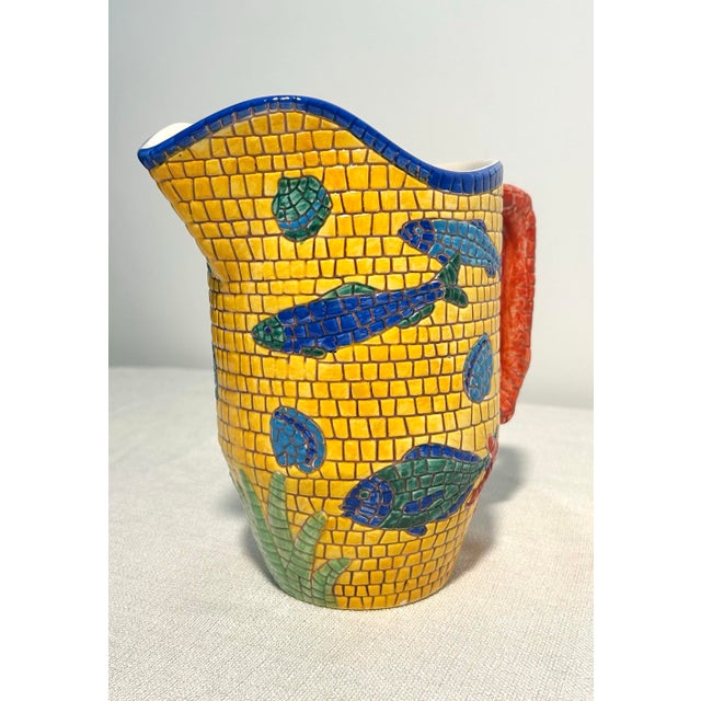 VIETRI Mid 20th Century Mid Centruy Modern Vietri Nettuno Italian Mosaic Coral and Fish Decorative Dining Accessories - A 4 Piece Set For Sale - Image 4 of 10