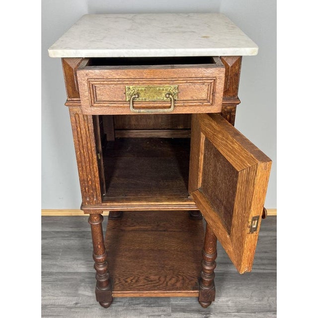 Antique French Marble Top Oak Nightstand For Sale - Image 4 of 12