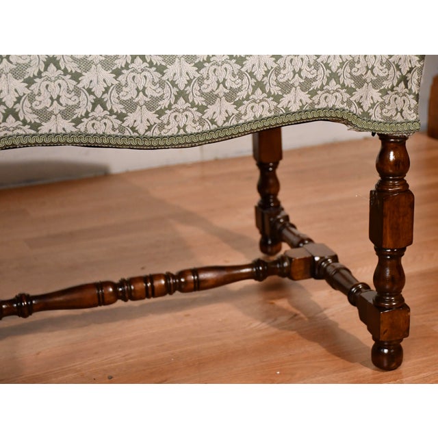 1900s Antique Jacobian Revival Walnut Turned Legs Window Bench / New Upholstery For Sale - Image 11 of 13