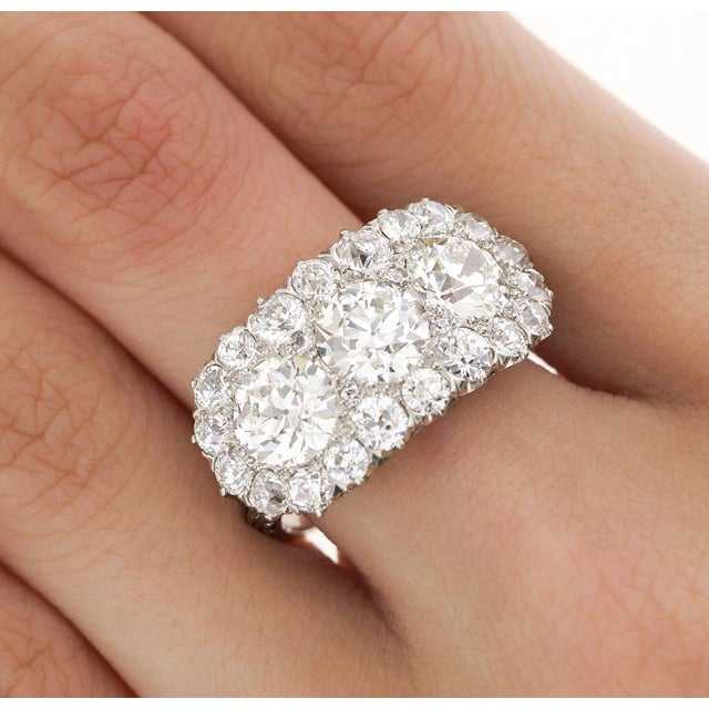 Vintage 4.50 Cttw Old European Cut Diamond Three-Stone Art Deco Engagement Ring Size 7 For Sale - Image 11 of 11