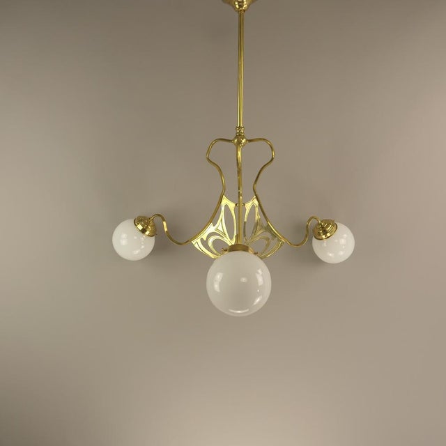 Art Deco Chandelier with Opalglass Shades, Vienna, 1920s For Sale - Image 9 of 18