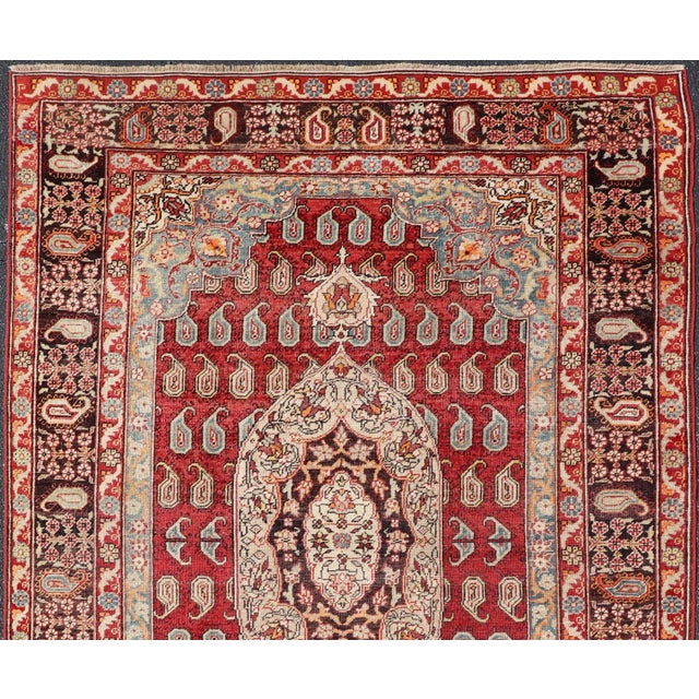 Antique Turkish Rug With Rich Crimson, Sky Blue, and Ivory Accents 5'10 X 8'2 For Sale - Image 4 of 15