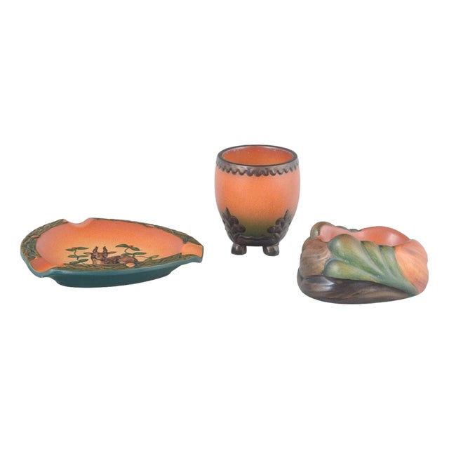 Stoneware Ashtray, Vase and Pipe Holder by Ipsens Enke, 1920s, Set of 3 For Sale