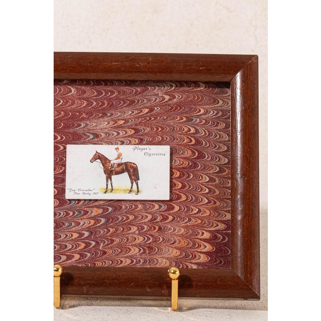 Pair of Antique British Collector’s Cigarette Jockey Card | Custom Float Mount on Antique Red Marbled Book in Vintage Frame For Sale - Image 4 of 9