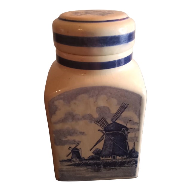 1970s Hand Painted Delft Holland Canister Jar For Sale