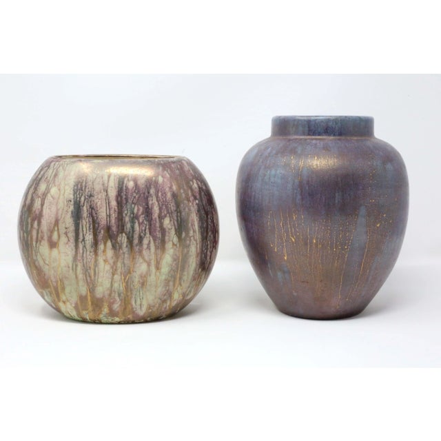 Purple 1960's Purple and Gold Flowers Ceramic Vase For Sale - Image 8 of 9