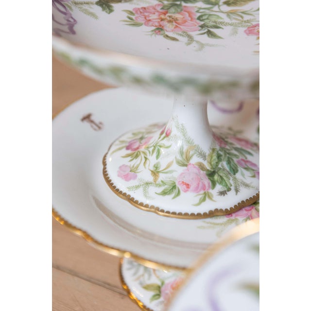 Mid 20th Century English Porcelain Compotes and Plates with Floral Décor and Gilt Trim For Sale - Image 9 of 12