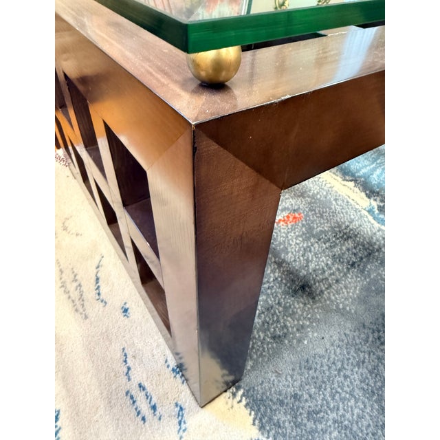 Brown Theodore Alexander Architectural Grid Large 60" Glass Top and Wood Coffee Table For Sale - Image 8 of 8
