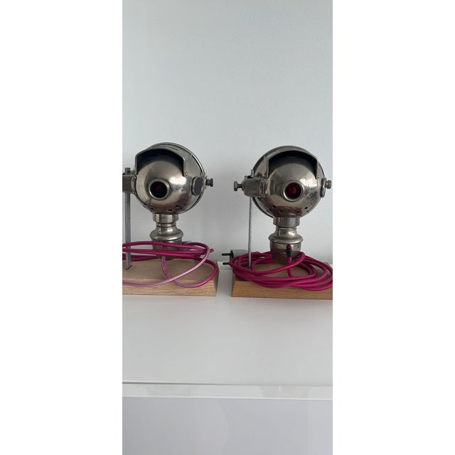 Elevate your space with this rare, matched pair of industrial desk lamps. These are authentic early-20th-century...