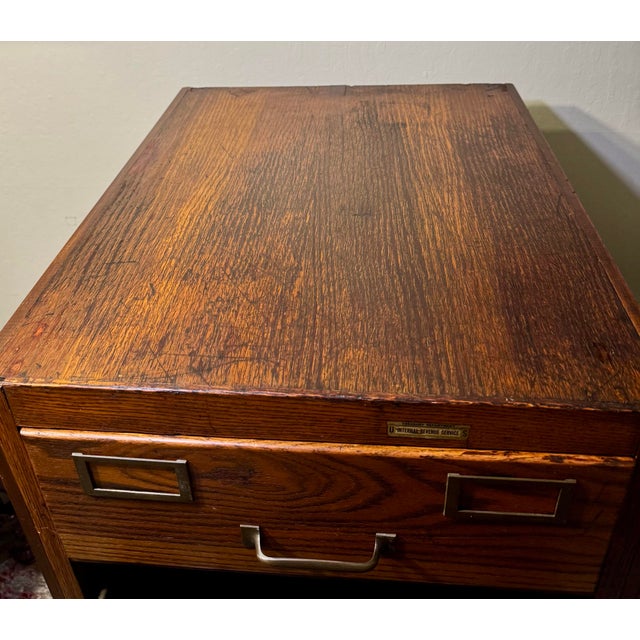 Copper Antique Globe-Wernicke Oak 7-Drawer File Cabinet With u.s. Internal Revenue Service Label For Sale - Image 8 of 12