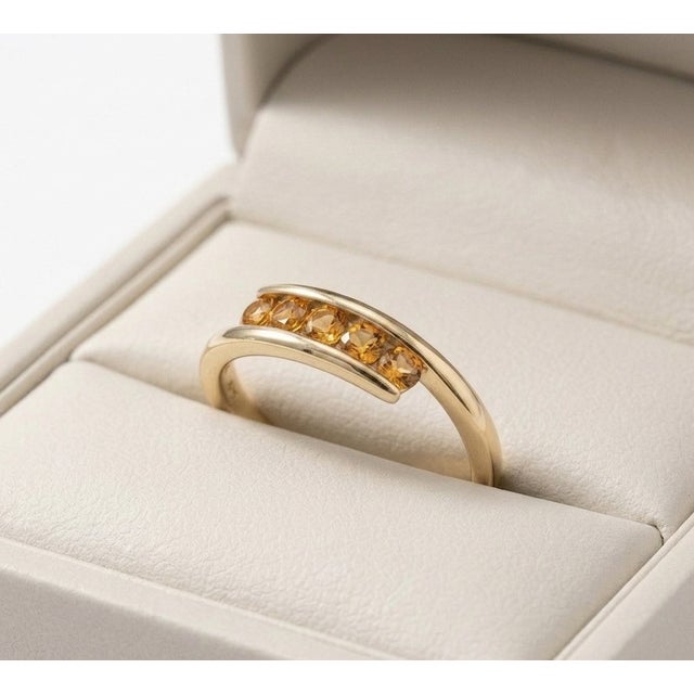 Natural Citrine Channel-Set Wrap Ring - Wedding Engagement Bypass Ring Us 7 For Sale - Image 6 of 7