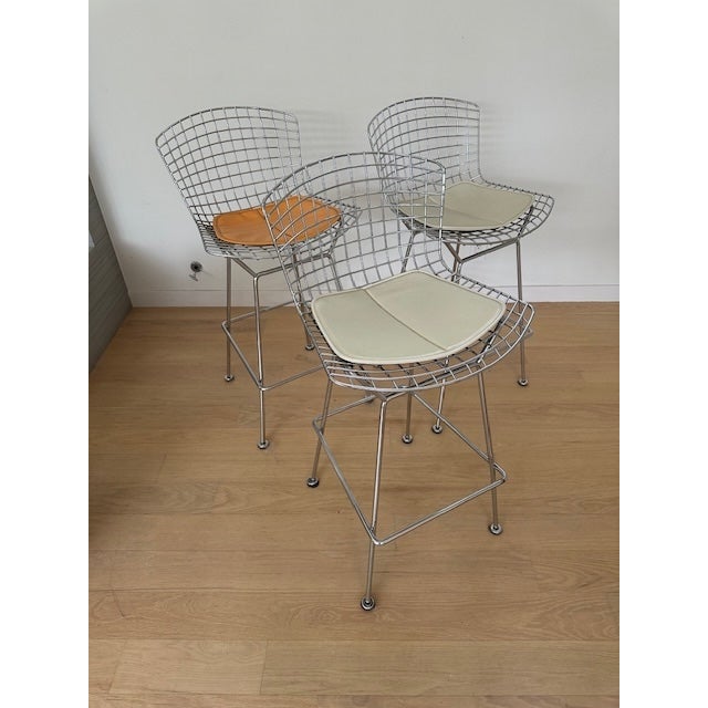 Mid-Century Modern 1990s Knoll Harry Bertoia Bar Stool Authentic - Set of 3 For Sale - Image 3 of 3