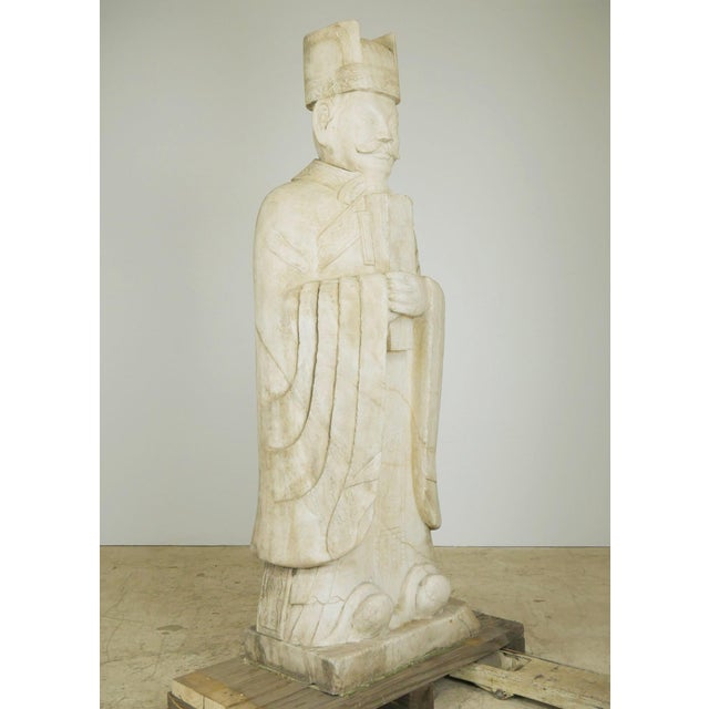 Chinese Mid 20th Century Pair of 5.5 Ft. Chinese Marble Civil Officer & Military Leader Statues For Sale - Image 3 of 16
